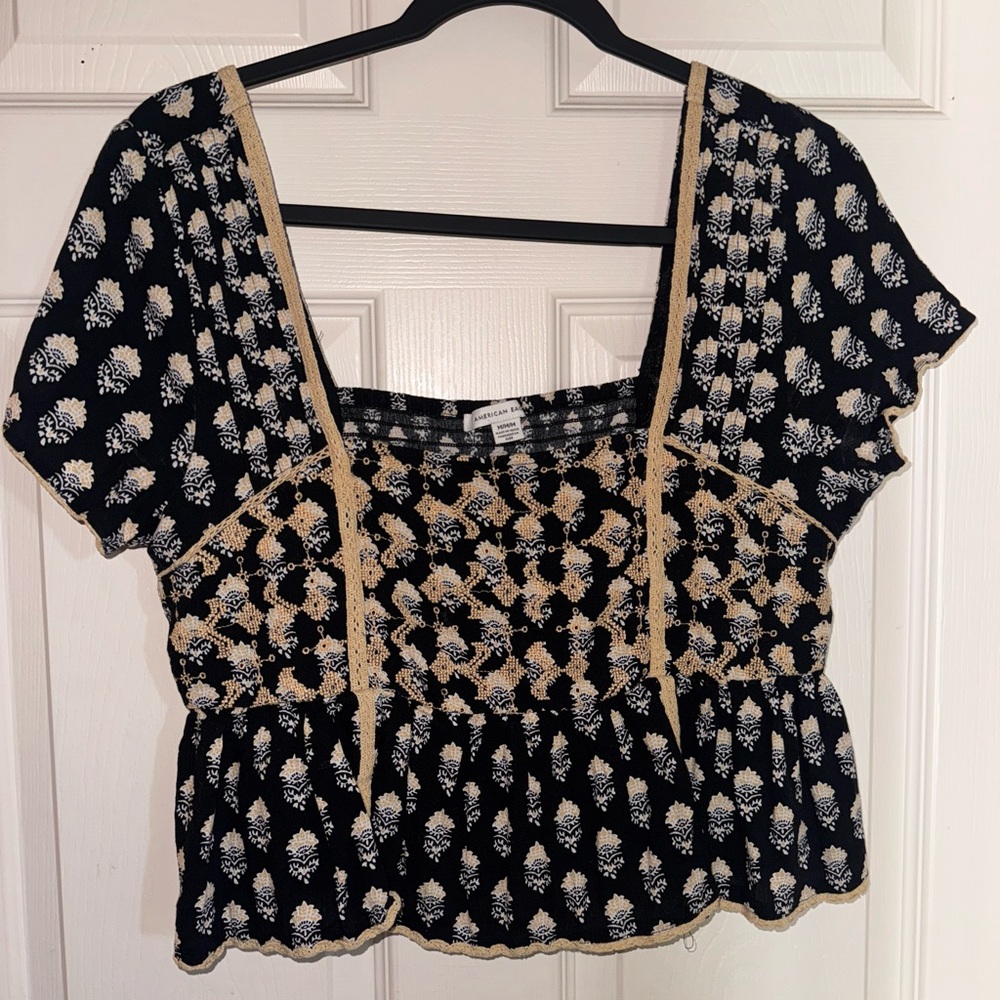 American Eagle embroidered babydoll top